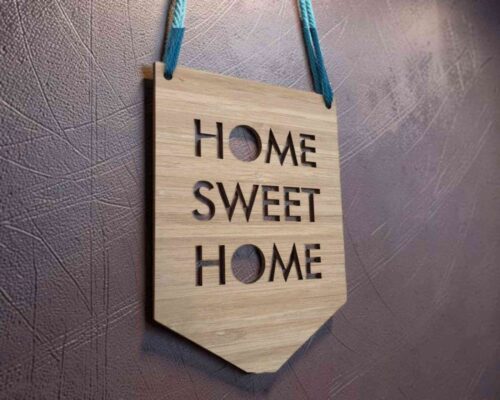 Cartel colgante «Hogar, dulce hogar» – archivo para corte láser (SVG, DXF, CDR, AI)