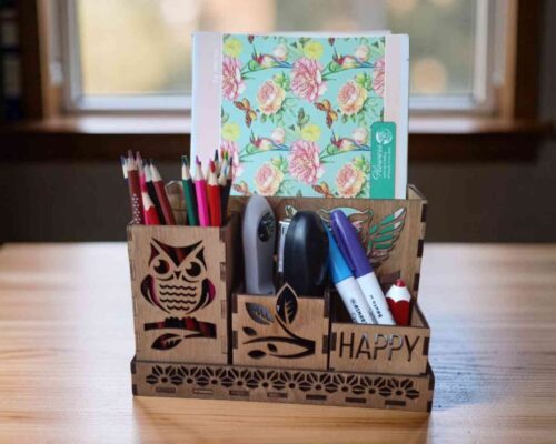 Organizador de escritorio búho — archivo para corte láser (MDF/madera)