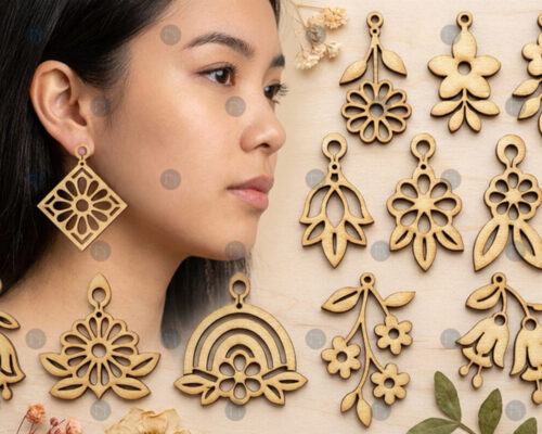 Pendientes florales SVG para corte láser y CNC - Pack de archivos AI, EPS, DXF, PNG