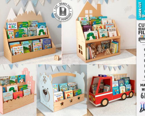 Estantería organizadora de libros infantil Montessori para corte láser | Contrachapado 6 mm | Archivos CNC